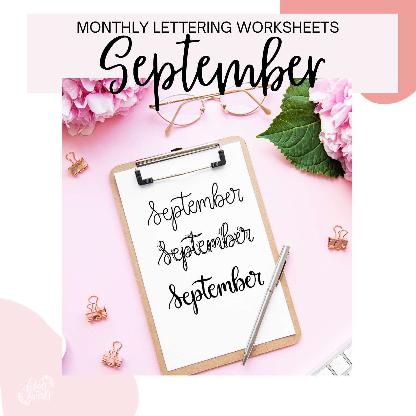 September Lettering Worksheets (PDF DIGITAL DOWNLOAD)