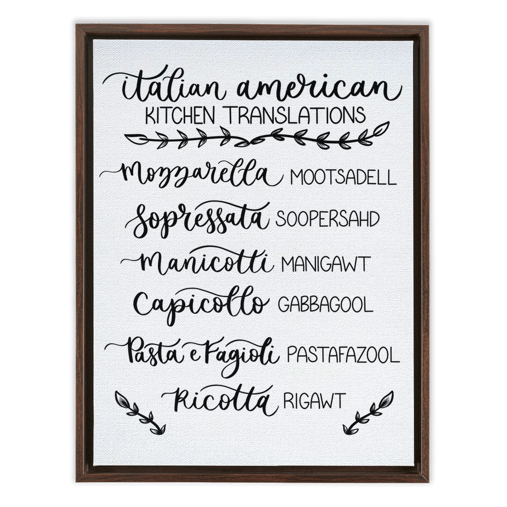 Italian American Kitchen Translations Framed Canvas