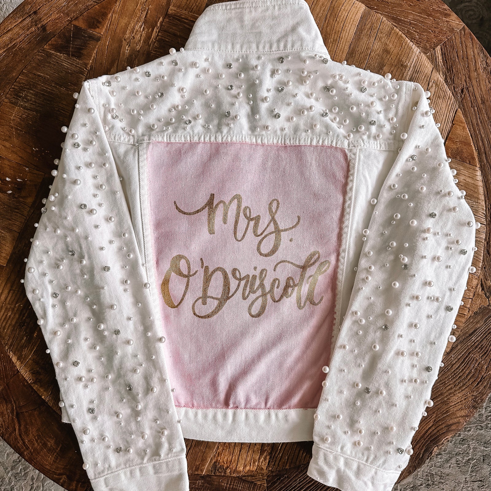 Custom Hand Painted Pearl Sleeved Denim Jacket