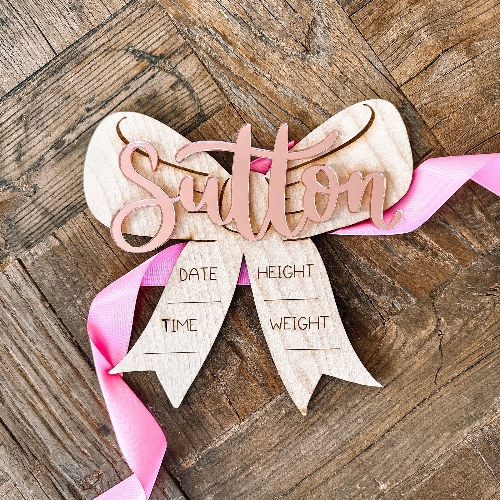 Baby Announcement Statistic Bow Sign