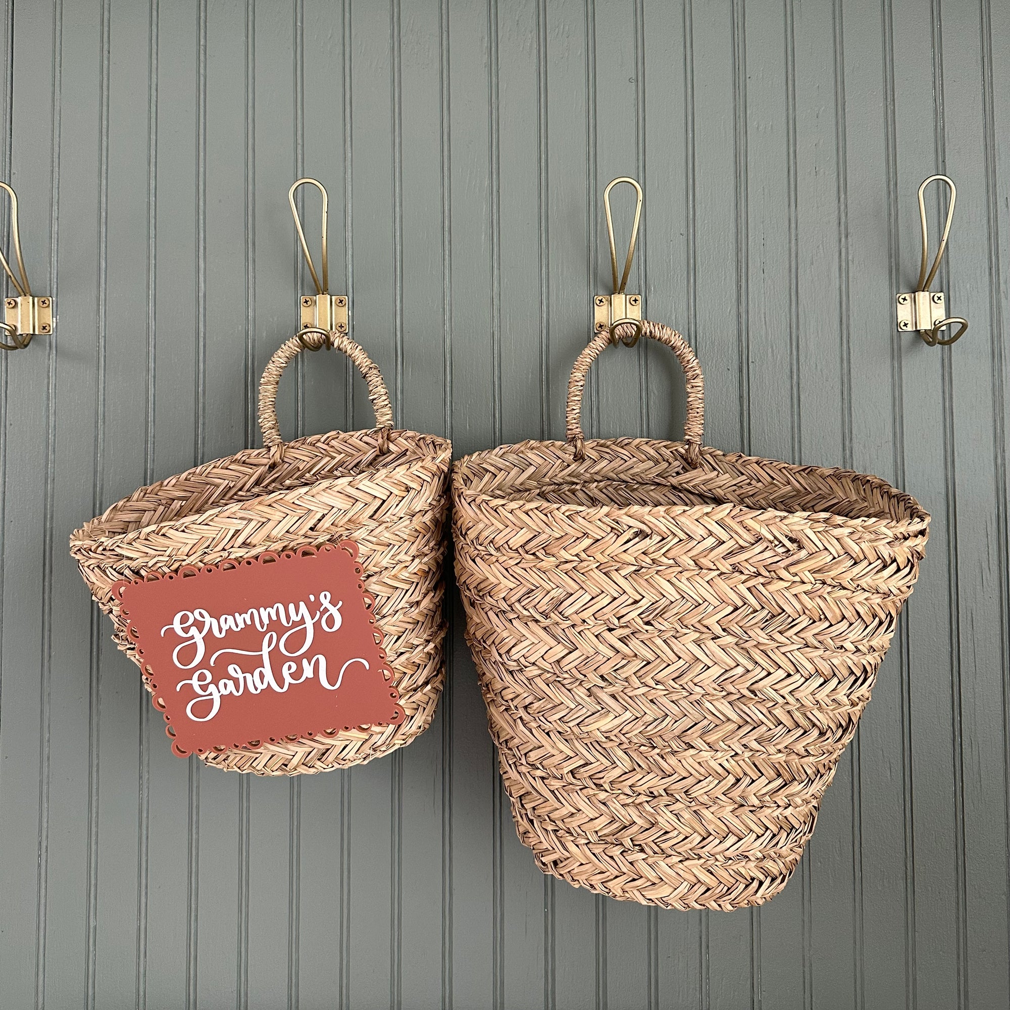 Woven Basket With Personalized Scalloped Sign