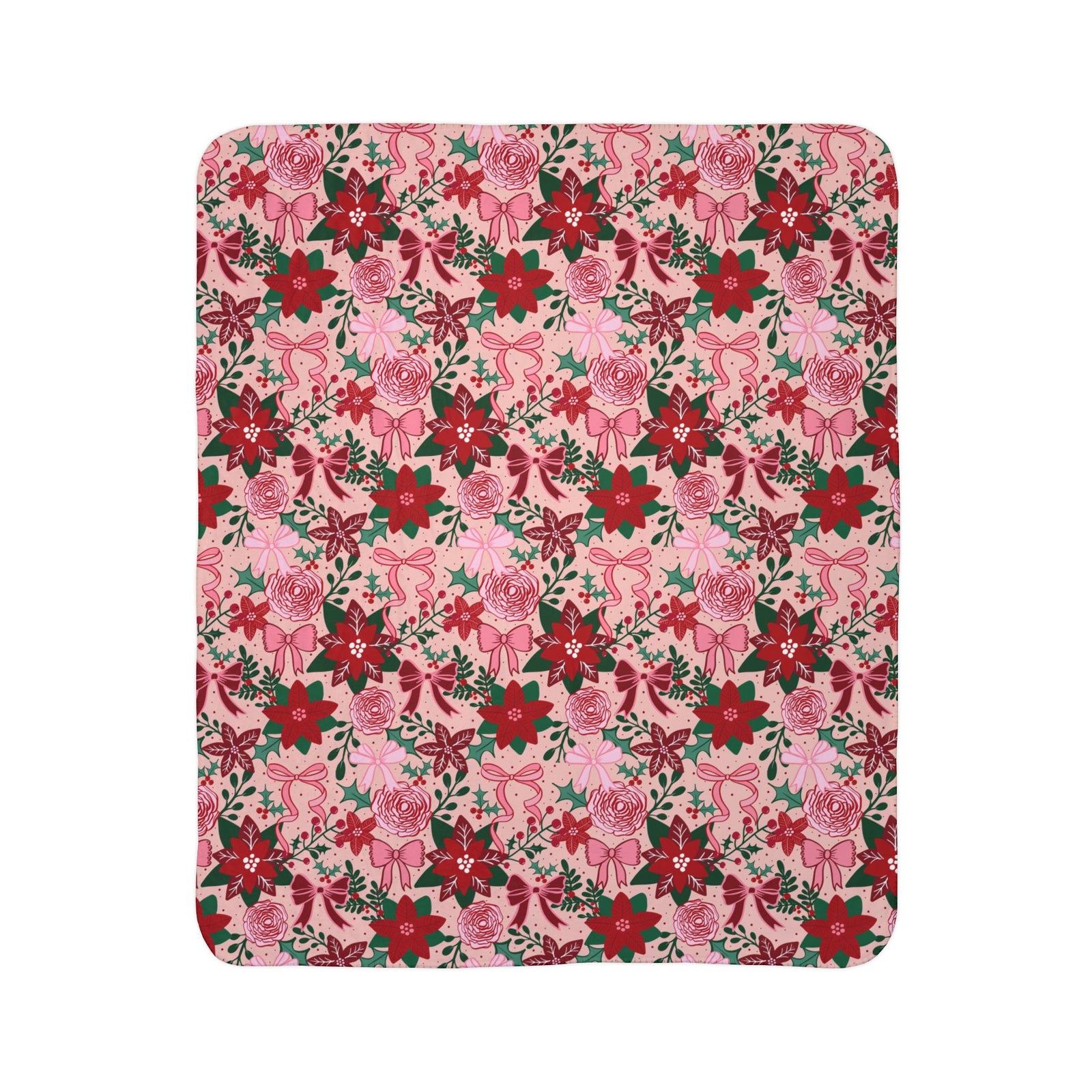 Christmas Bow Fleece Sherpa Blanket