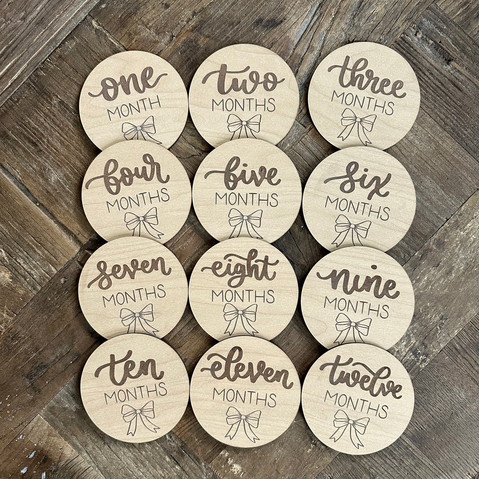 Wooden Bow Monthly Milestone Markers