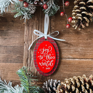 Custom Engraved Oval Plaid Ornament