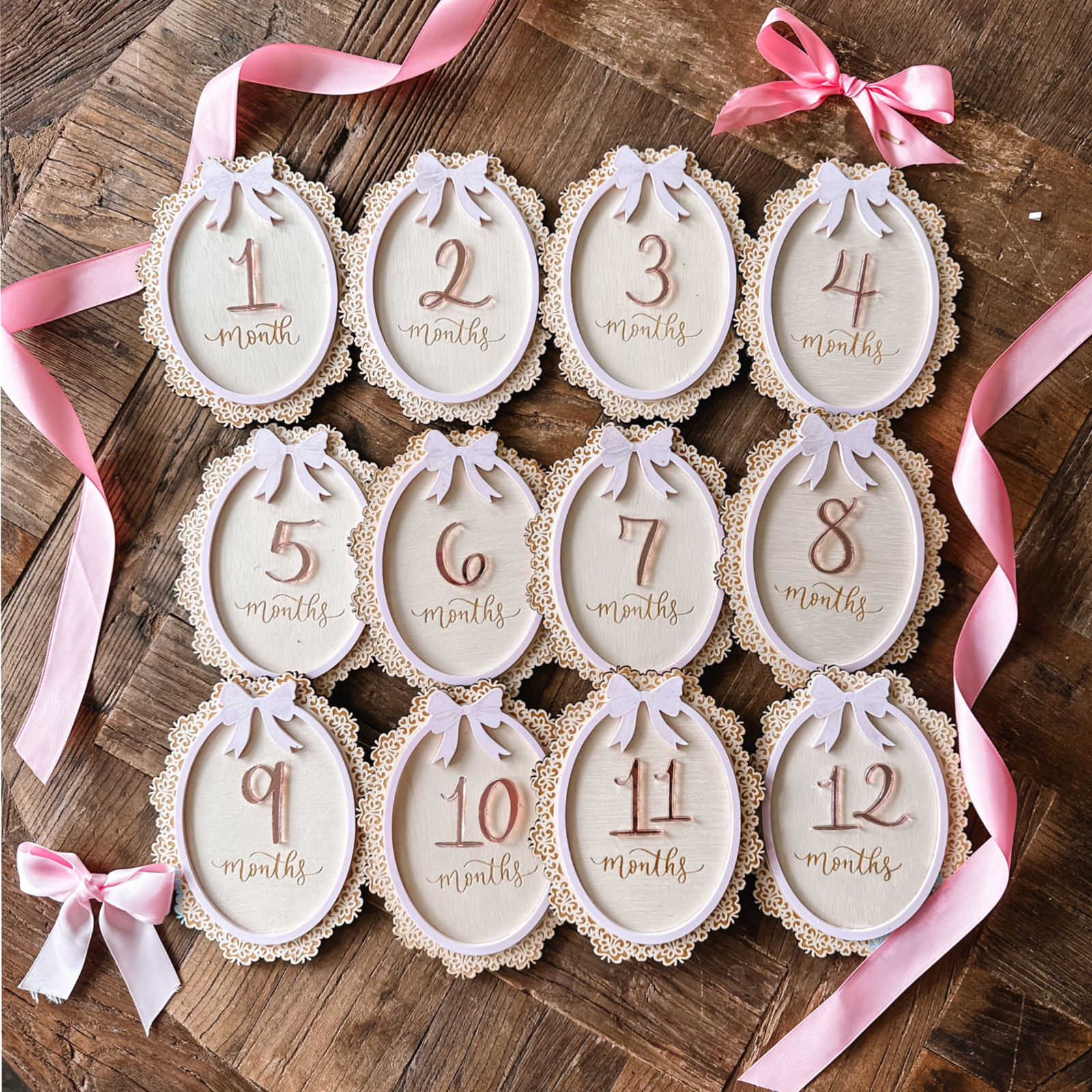 Acrylic & Wood Lace Frame Bow Monthly Milestone Markers