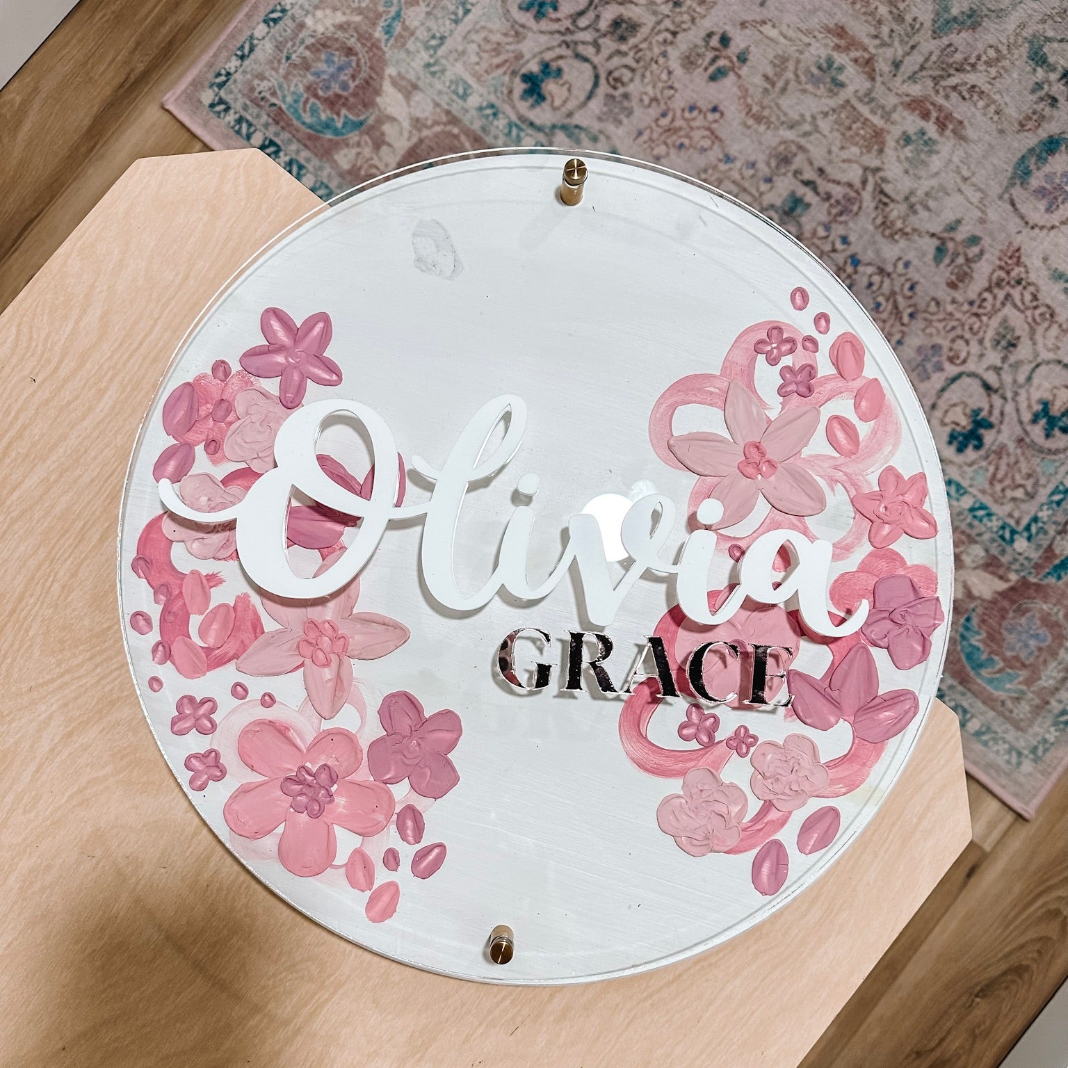 3D Acrylic Textured Floral Baby Name Sign - Details and Swirls