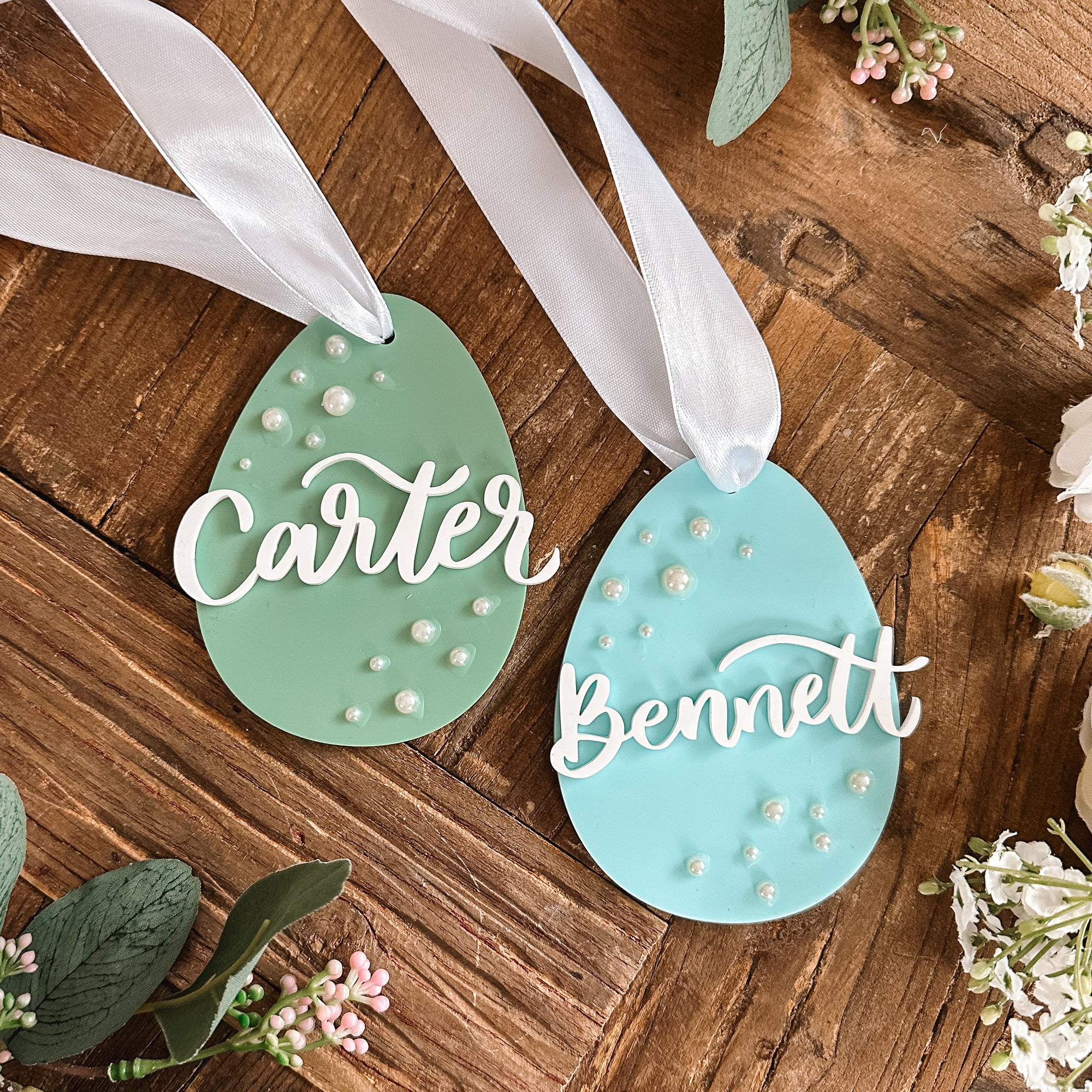 Pearl Egg Easter Basket Name Tag