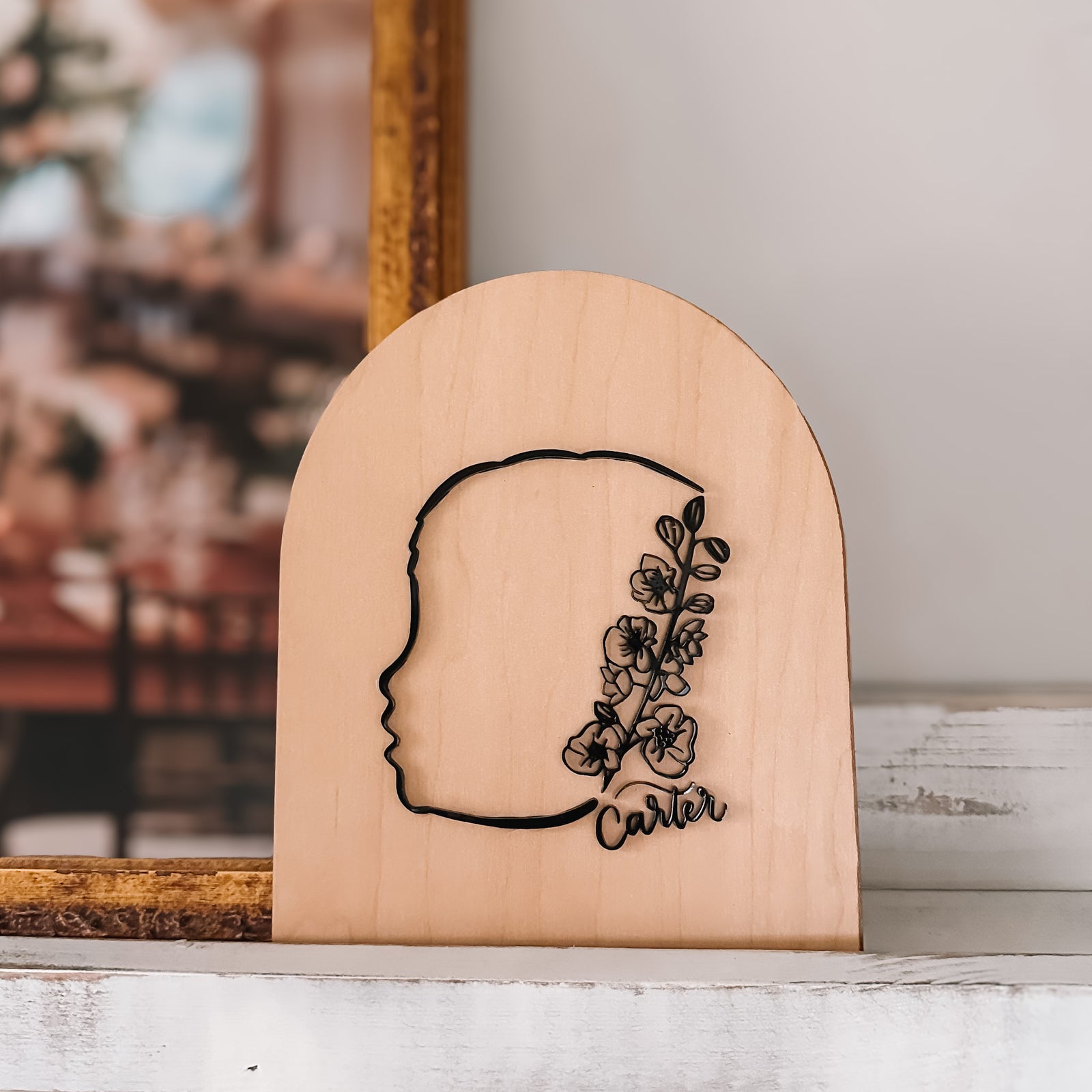 Birth Flower Silhouette Portrait Laser Cut