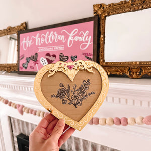 Gold Heart Framed Birth Flower Engraved Bouquet