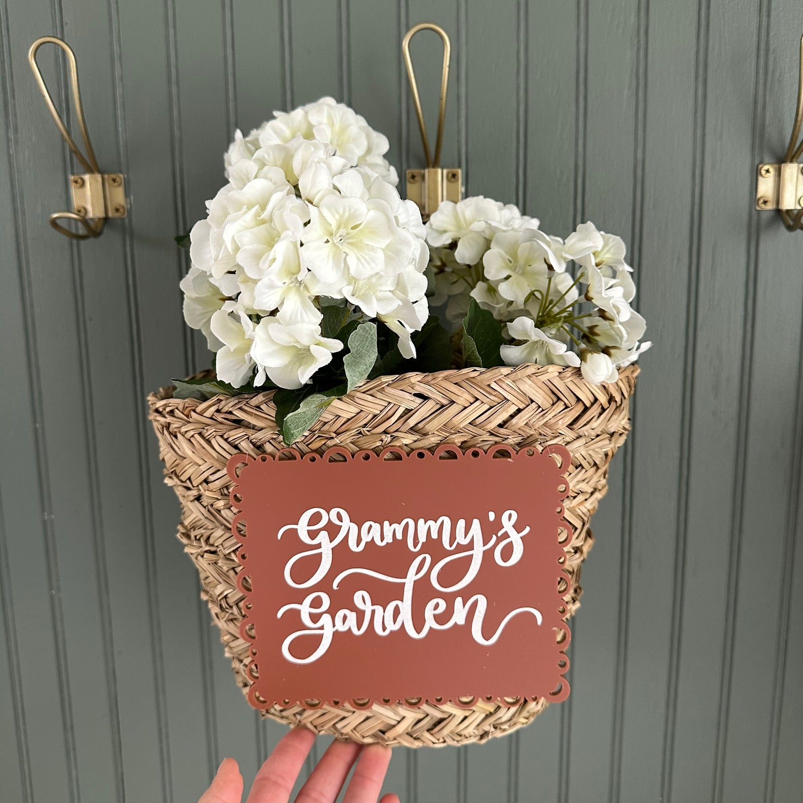 Woven Basket With Personalized Scalloped Sign