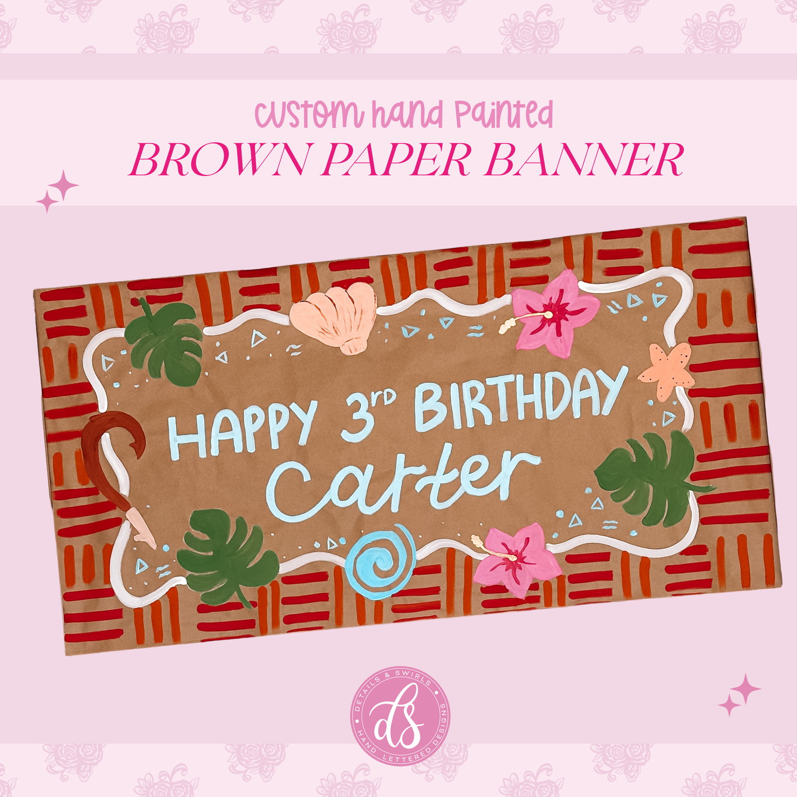 Custom Hand Painted Brown Paper Banner