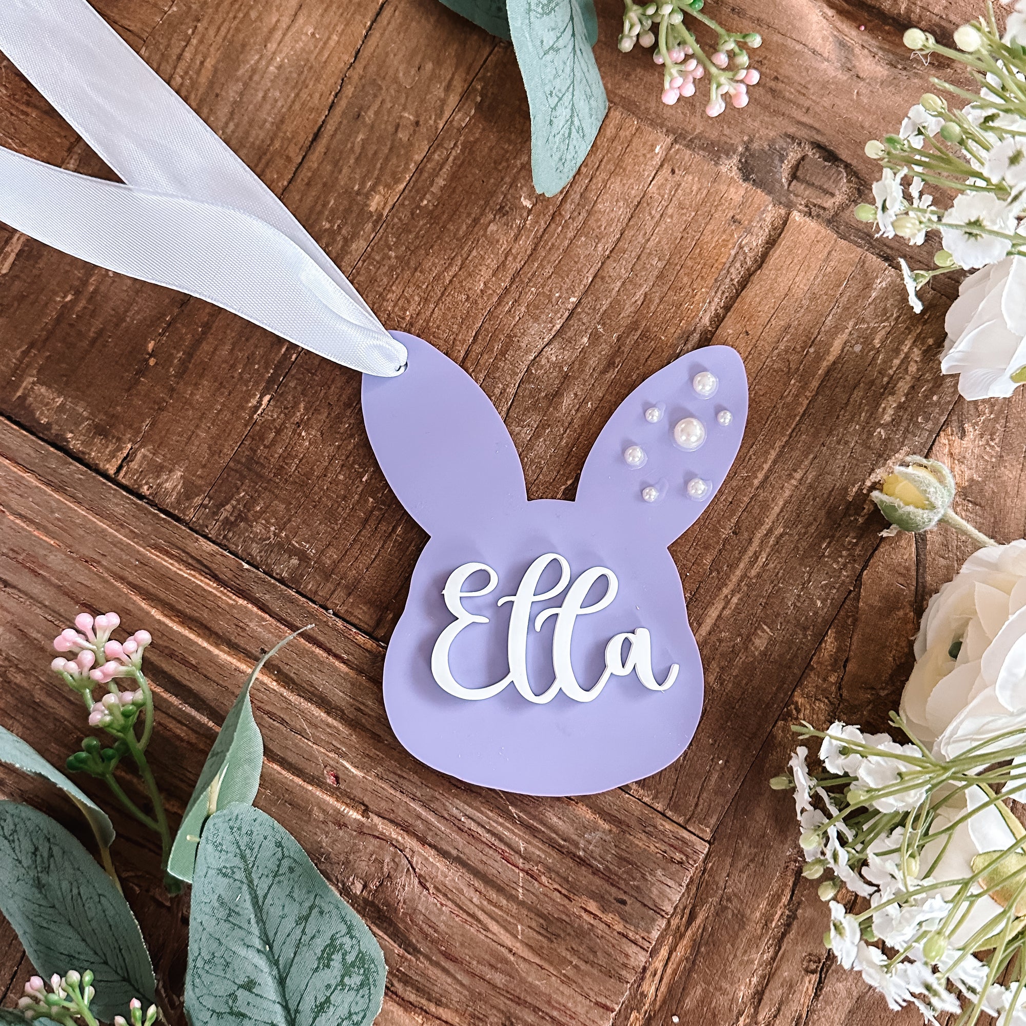 Pearl Bunny Easter Basket Name Tag