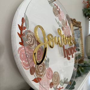 3D Acrylic Floral Baby Name Sign