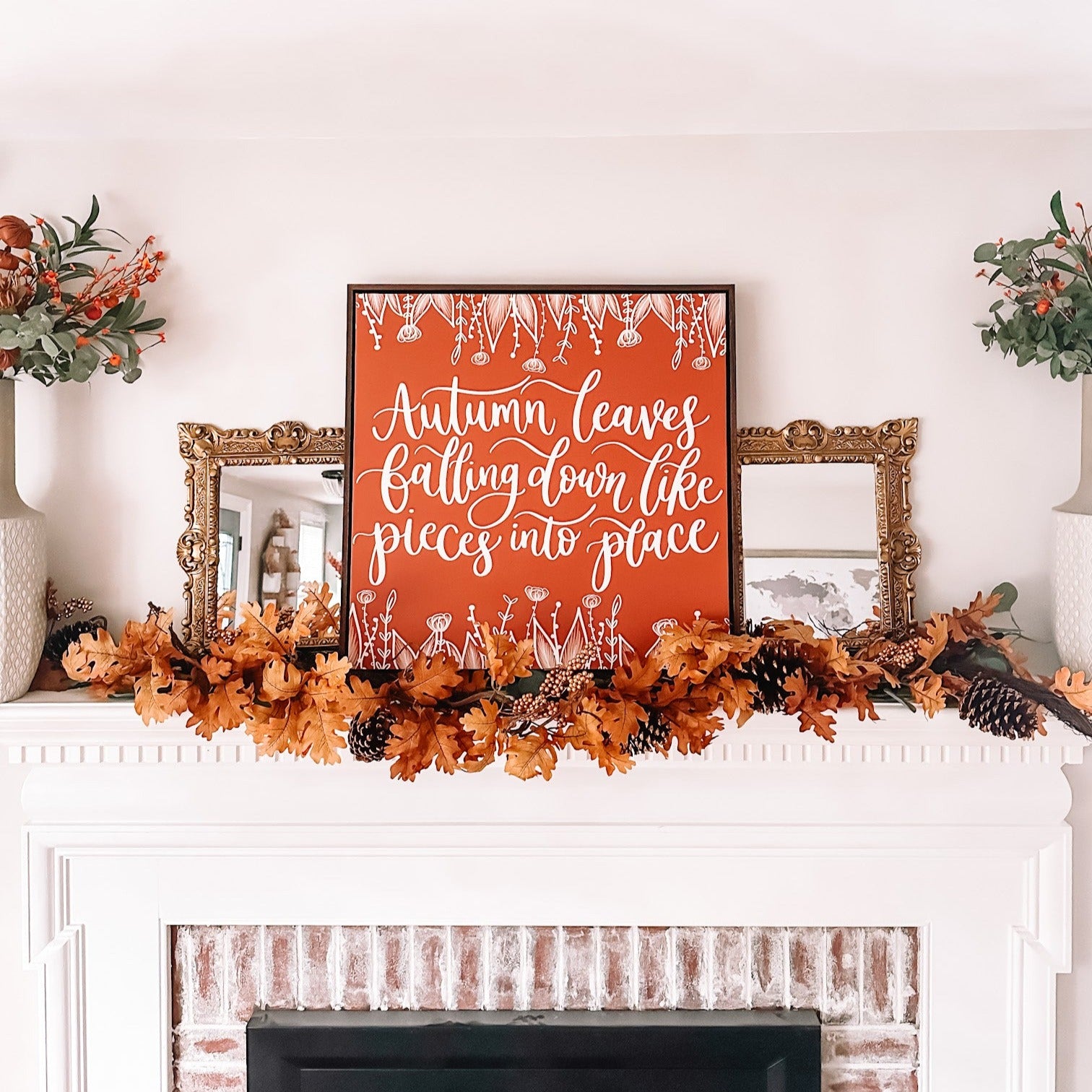 Autumn Leaves Falling Framed Canvas Sign