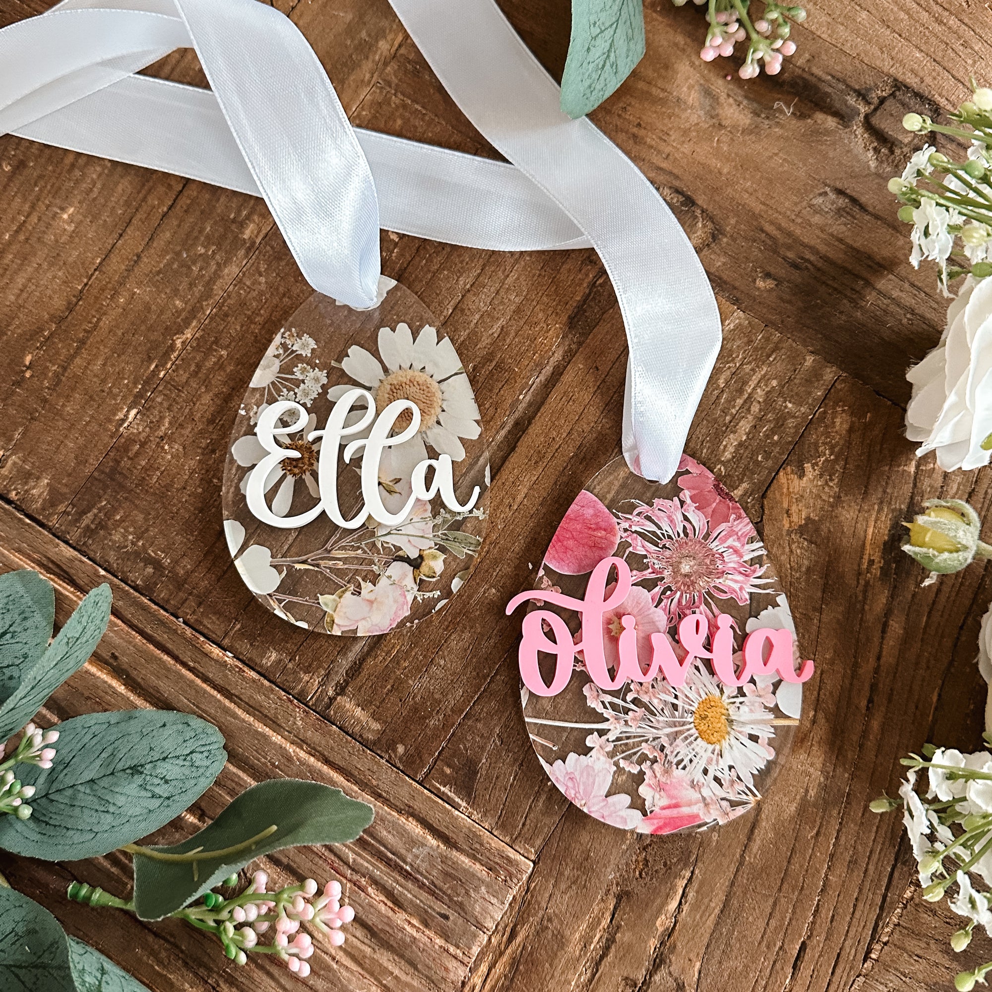 Pressed Floral Egg Easter Basket Name Tag