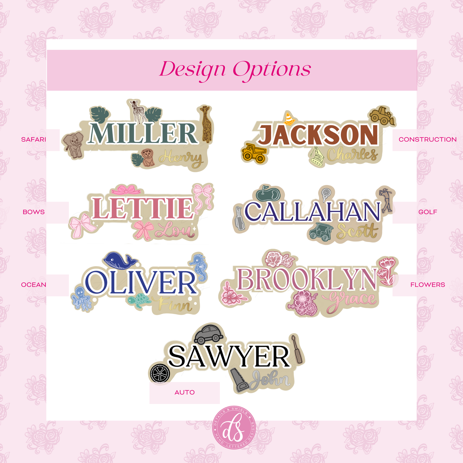 Themed Wood Mounted Cut Out Name Sign