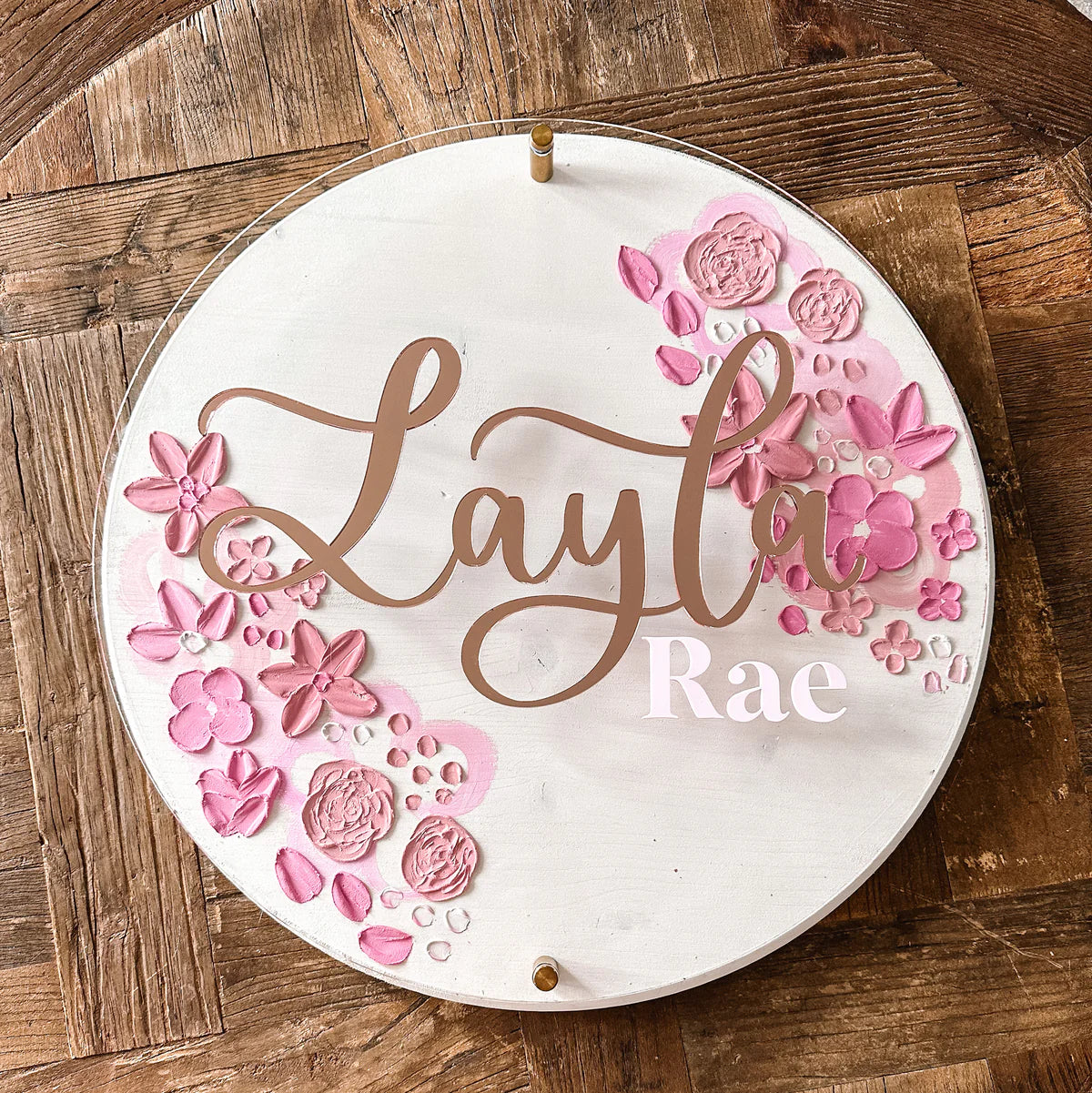 3D Acrylic Textured Floral Baby Name Sign