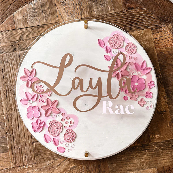 3D Acrylic Textured Floral Baby Name Sign - Details and Swirls