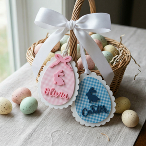 Gingham Scalloped Easter Basket Name Tag
