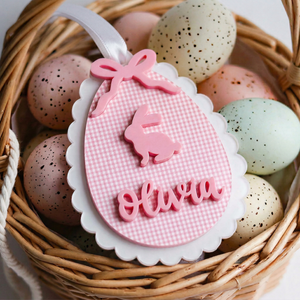 Gingham Scalloped Easter Basket Name Tag