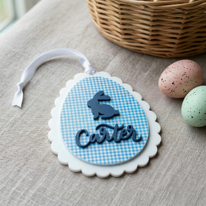 Gingham Scalloped Easter Basket Name Tag