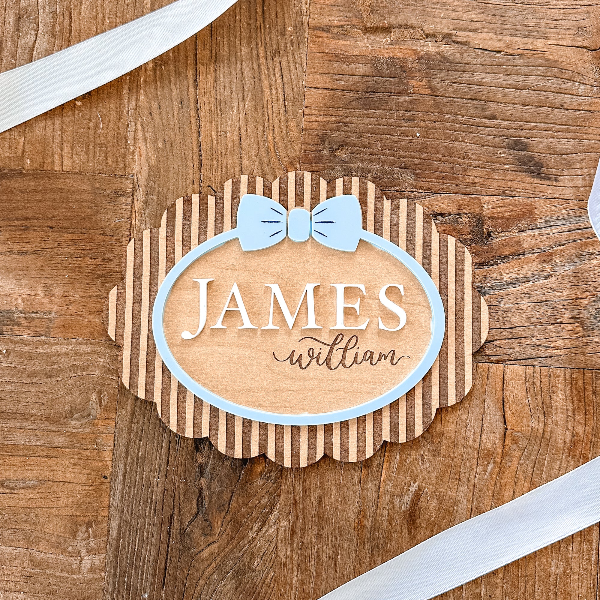 Acrylic & Wood Bow Tie Name Announcement Sign