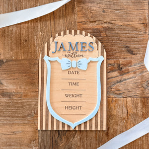 Name Announcement Bow Tie Wooden Statistic Sign