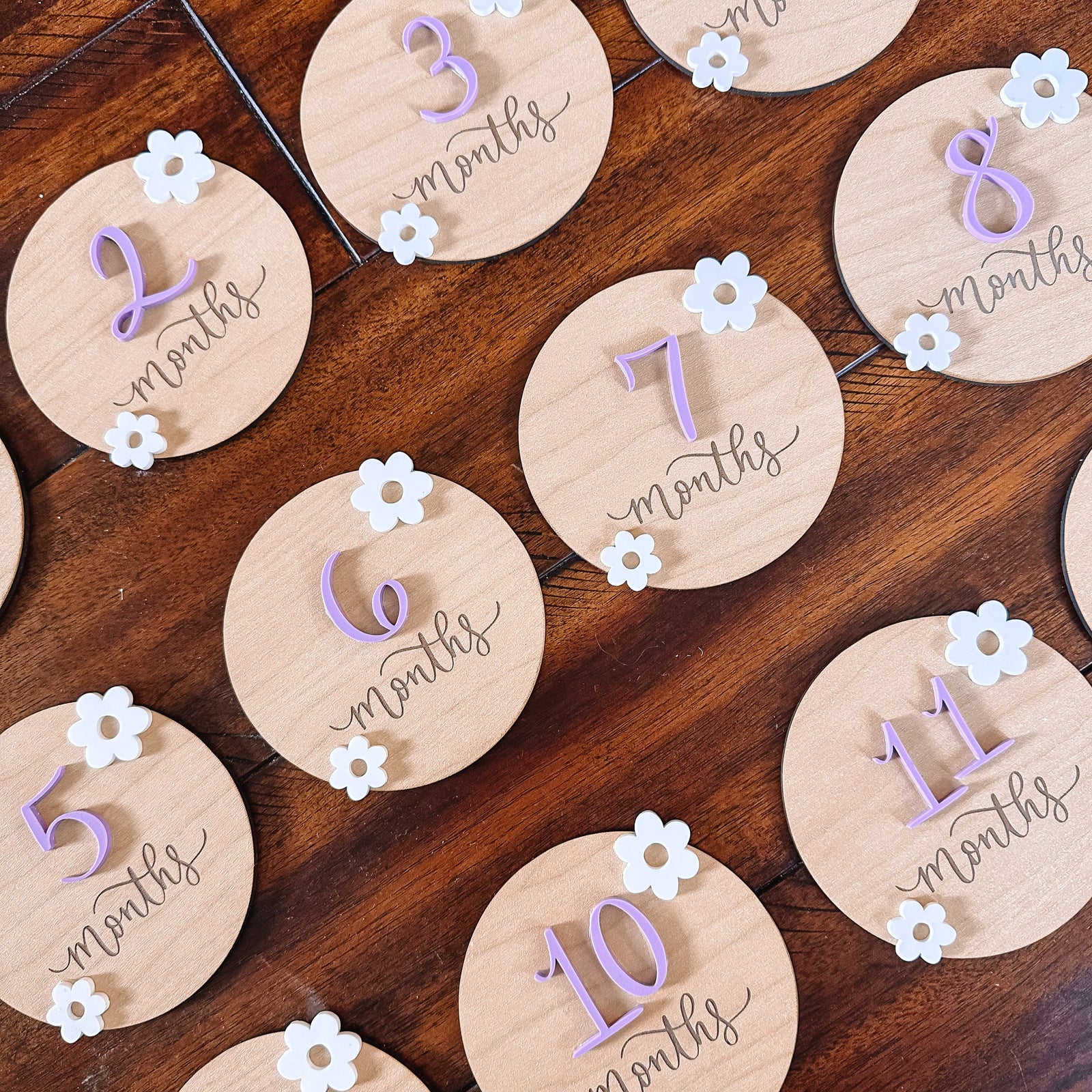 Flower Burst Wooden Monthly Milestone Markers