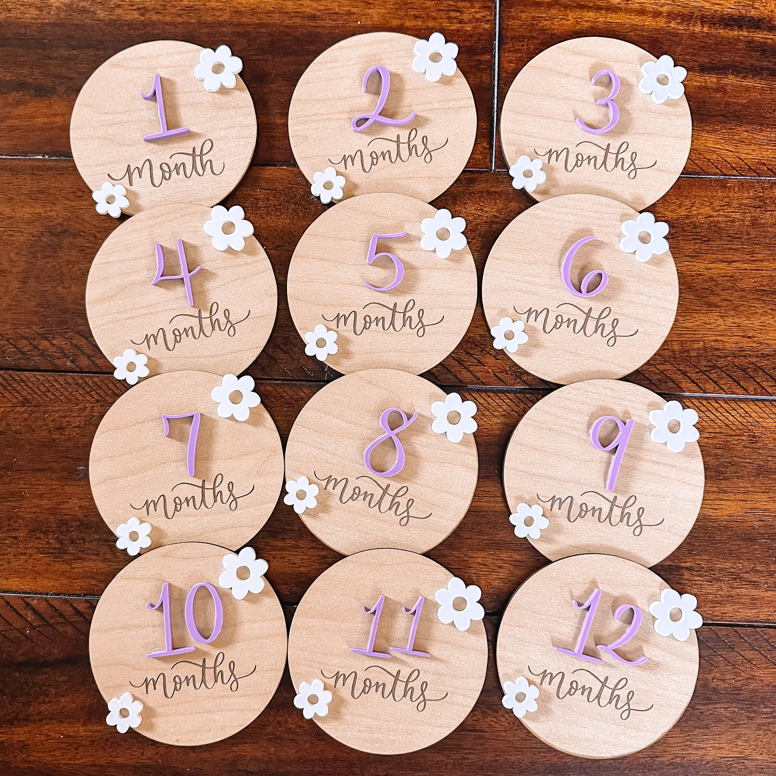 Flower Burst Wooden Monthly Milestone Markers