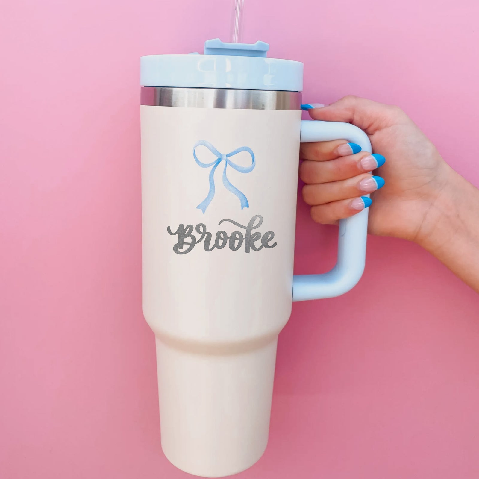 Hand Engraved Blue Bow Tumbler