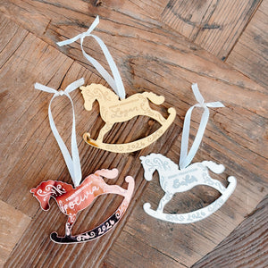 Mirrored Rocking Horse 1st Christmas Ornament