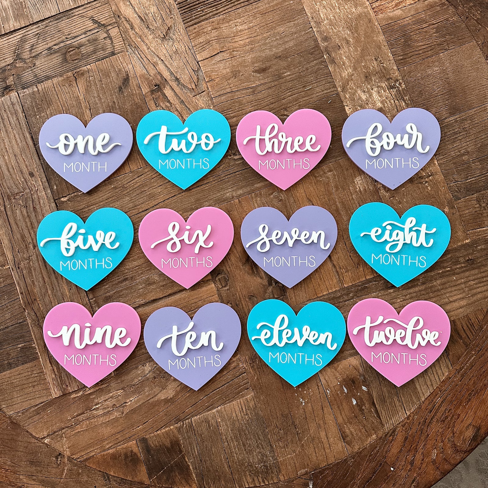 Acrylic Heart Monthly Milestone Markers