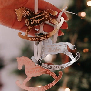 Mirrored Rocking Horse 1st Christmas Ornament