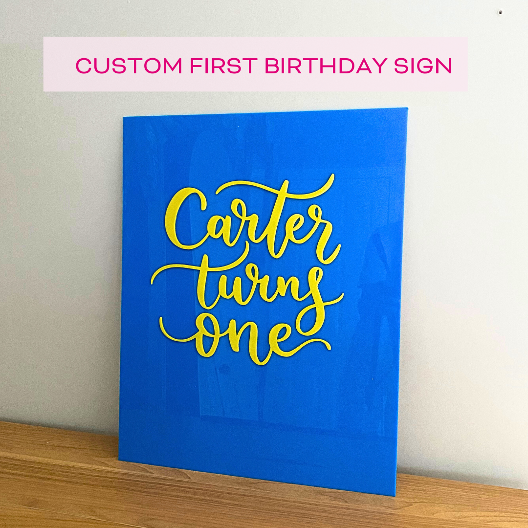 Cool First Sign First Birthday Acrylic Sign - Details and Swirls