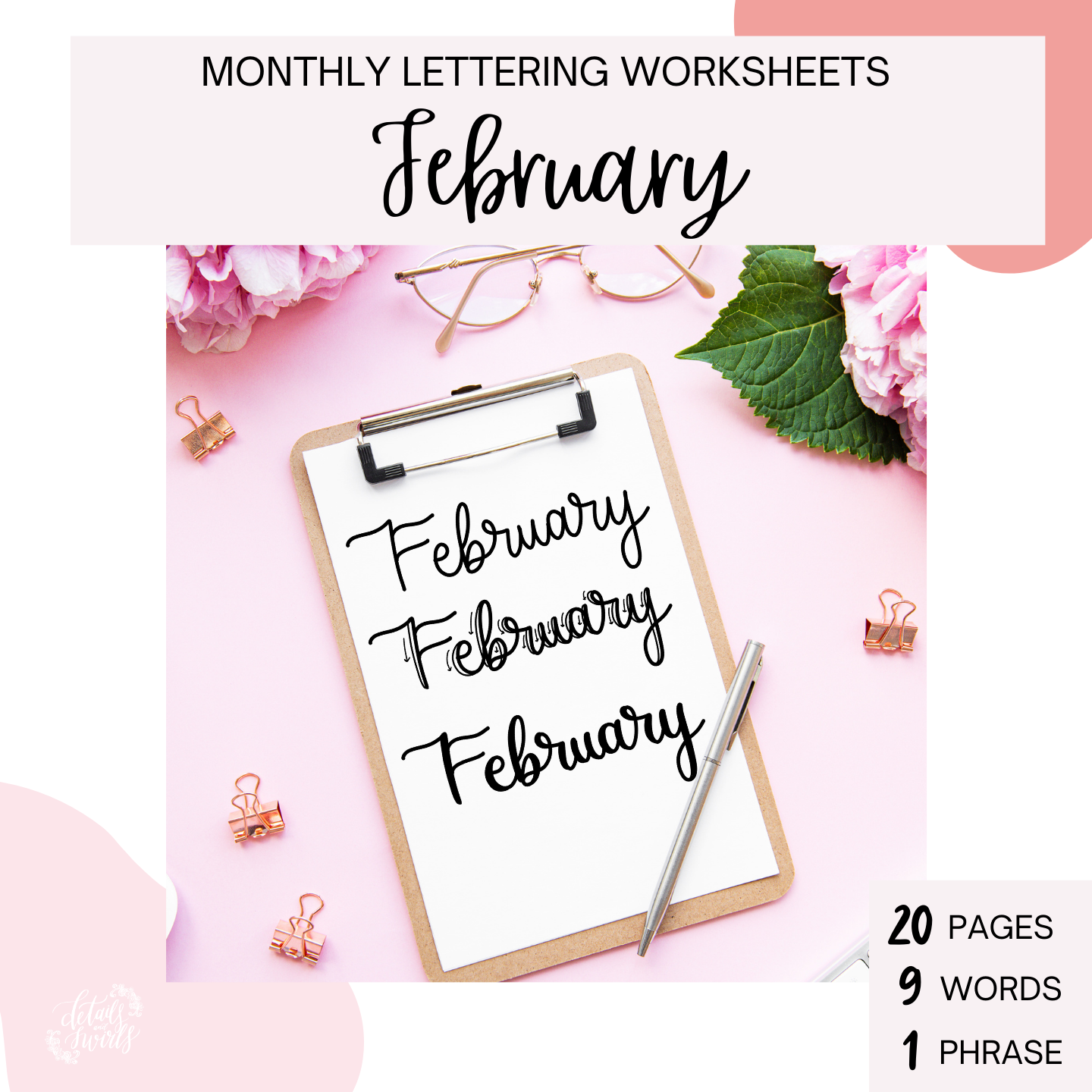 February Lettering Box February Lettering Worksheets (PDF DIGITAL DOWNLOAD) - Details and Swirls