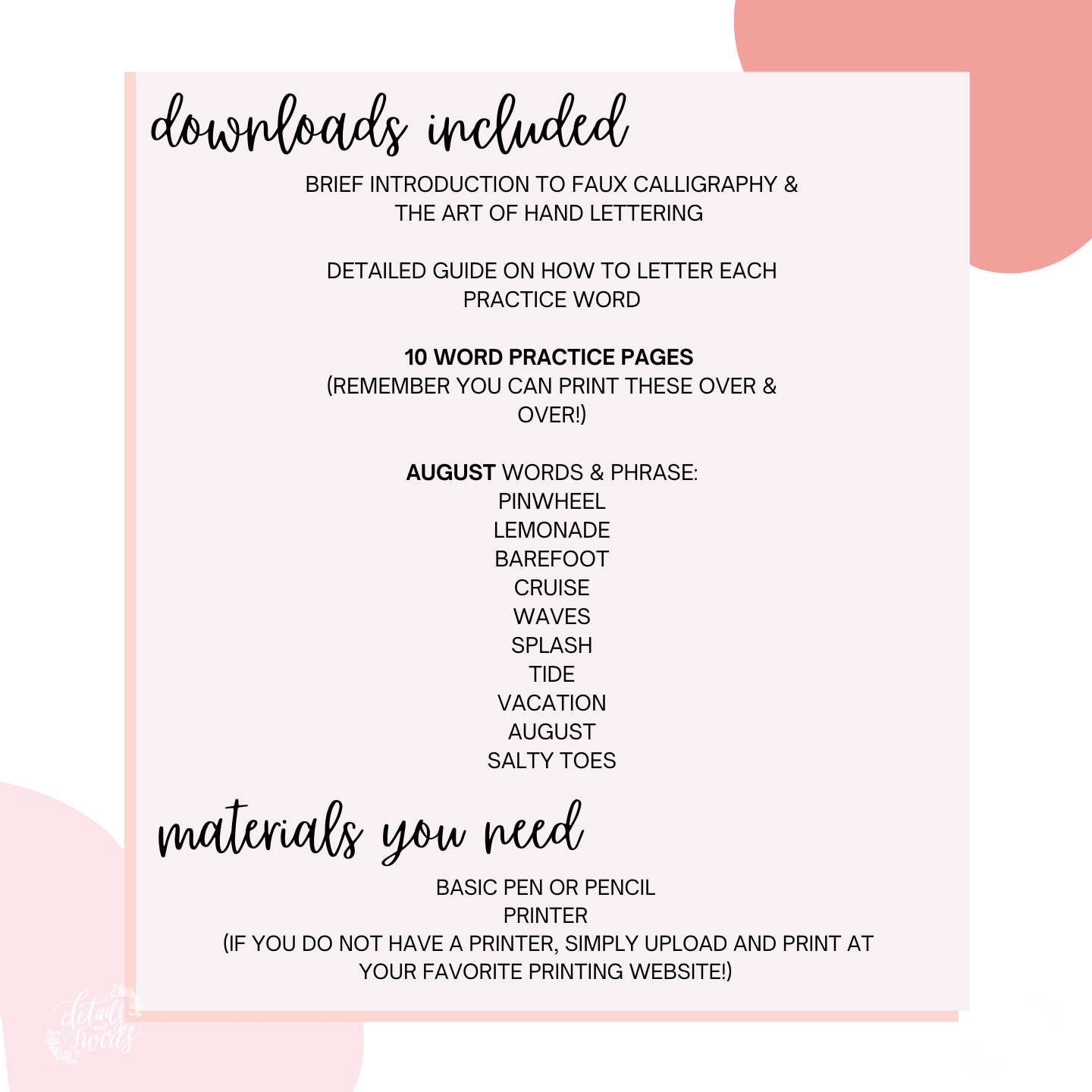 August Lettering Worksheets (PDF DIGITAL DOWNLOAD)