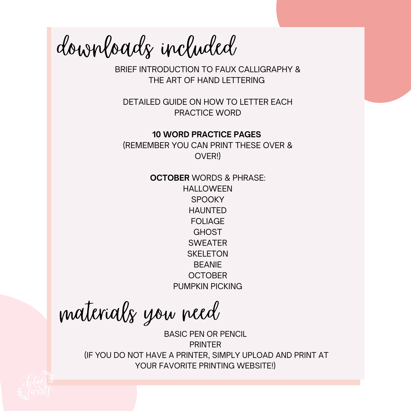 October Lettering Worksheets (PDF DIGITAL DOWNLOAD)