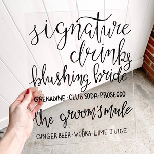 Signature Drinks Acrylic Wedding Sign