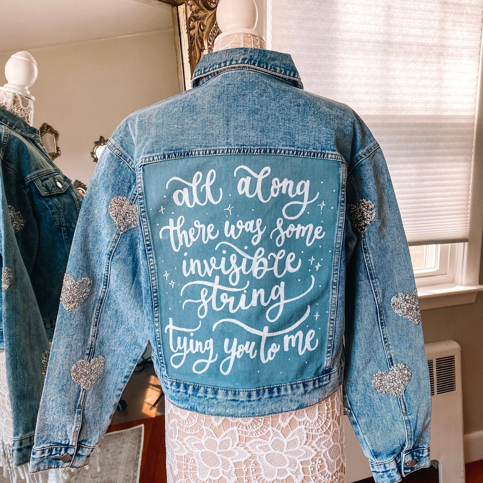 Heart Sequin Custom Hand Painted Denim Jacket