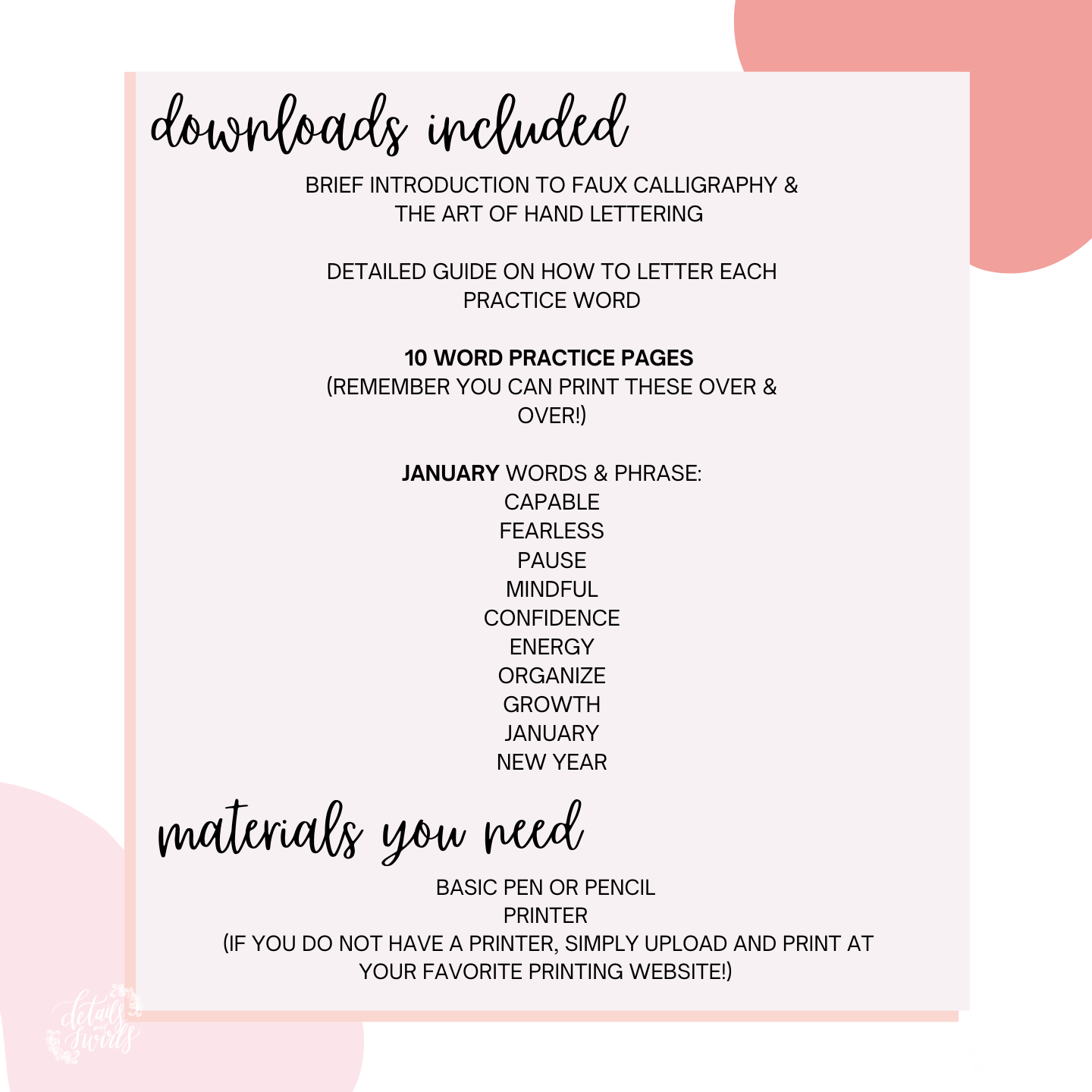 January Lettering Worksheets (PDF DIGITAL DOWNLOAD)