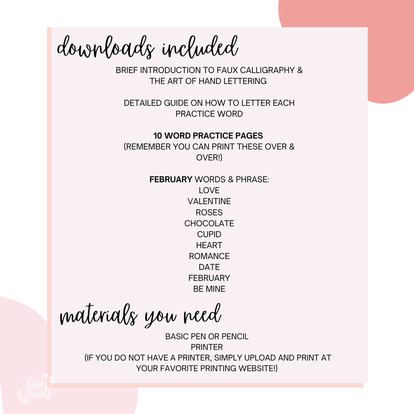 February Lettering Worksheets (PDF DIGITAL DOWNLOAD)