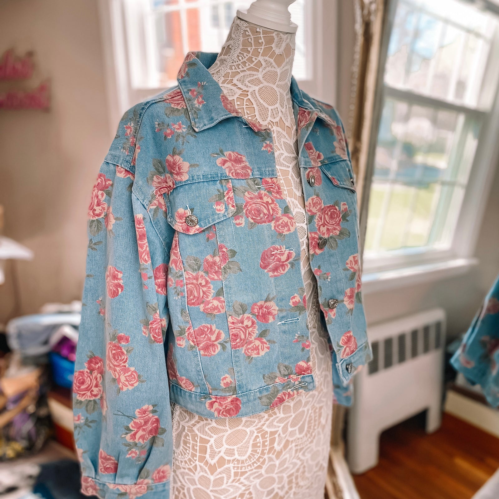 Floral Denim Custom Hand Painted Denim Jacket