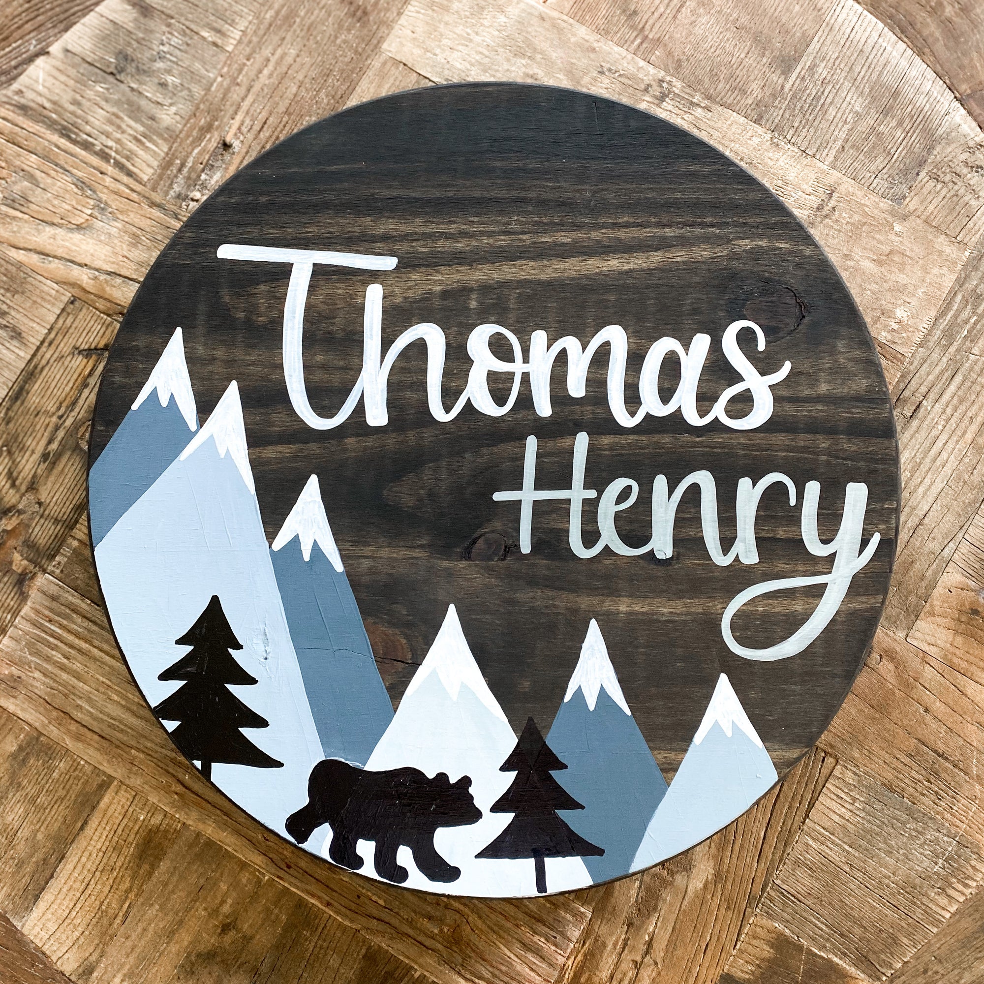 Mountain Wooden Baby Name Sign