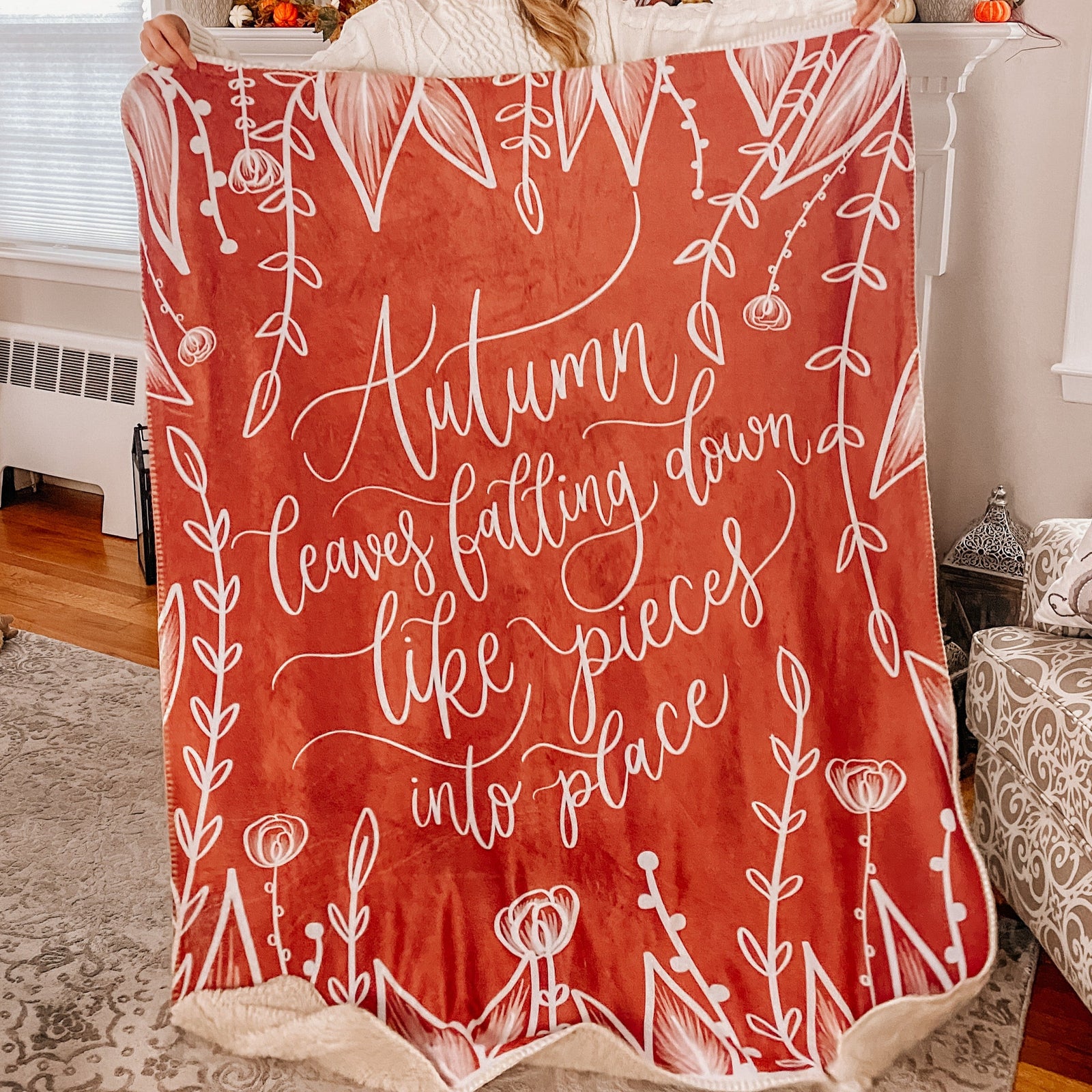 Autumn Leaves Fleece Sherpa Blanket