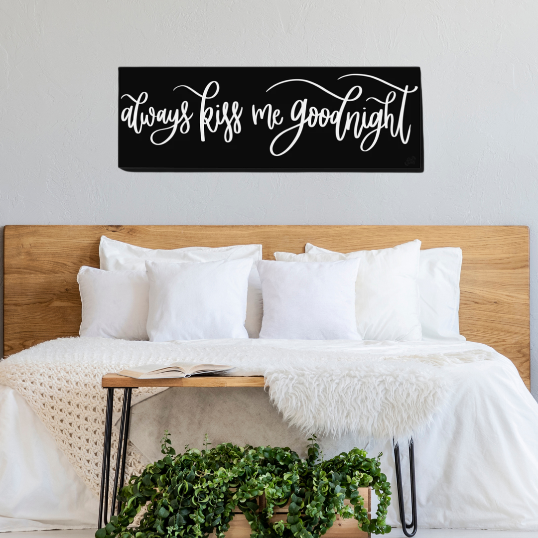Always Kiss Me Goodnight Black Canvas Print