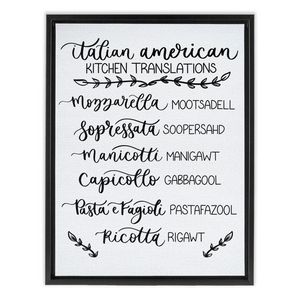 Italian American Kitchen Translations Framed Canvas